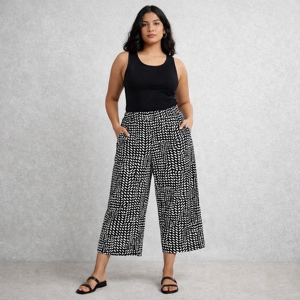LOFT Pants Womens 8 Petite Navy Blue Geo Polka Dot Print Wide Leg Dress Crop New